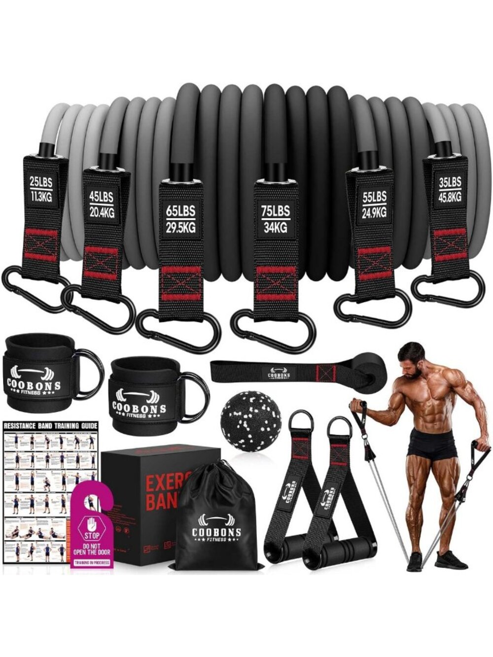 Heavy Duty Resistance Bands Set - 300LBS Workout Bands with Handles for Strength